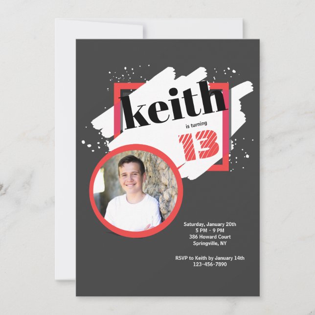 Invitación fotográfica Black With Red Details (Anverso)