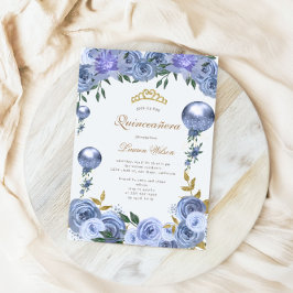 Invitación fotográfica Blue Royal Floral Quinceane