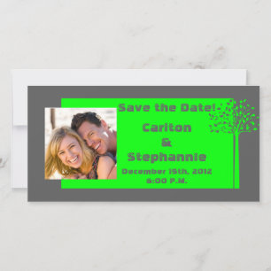 Invitación fotográfica Boda de árbol verde gris/ne