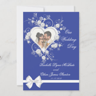 Invitación fotográfica Boda de flores azules y bla