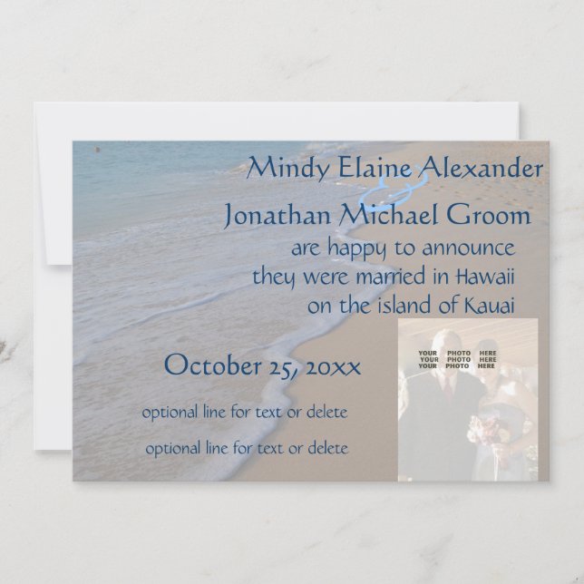 Invitación fotográfica boda Ocean on Beach (Anverso)