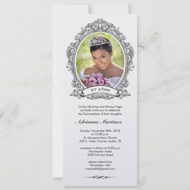 Invitación fotográfica brillante en blanco y negro (Anverso)
