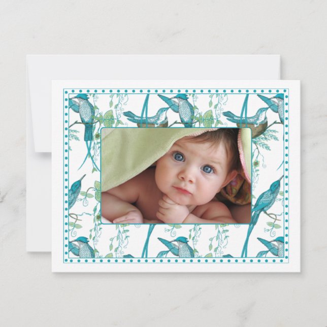 Invitación fotográfica de bebé virgen Bird Bird (Anverso)