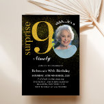 Invitación fotográfica de Black Gold Surprise 90th<br><div class="desc">Invitación fotográfica de Black Gold Surprise 90th Birthday</div>