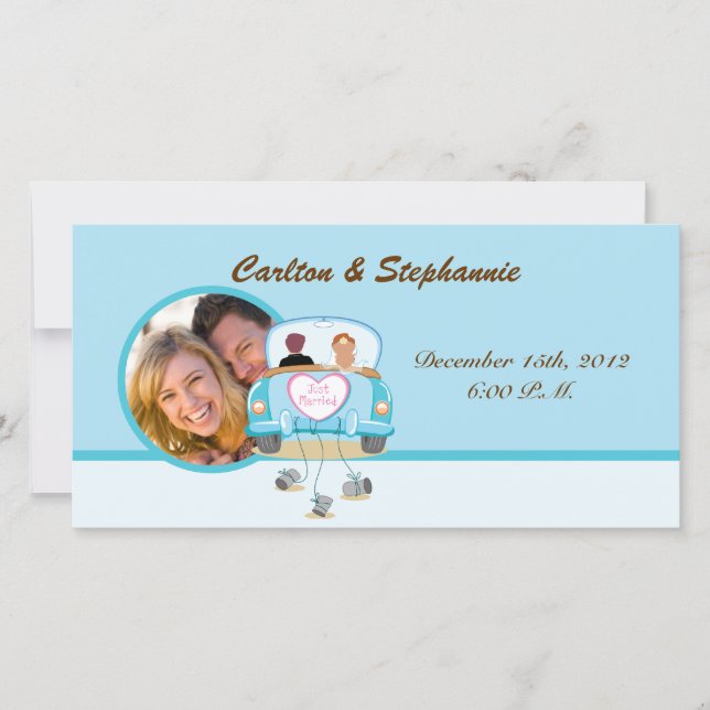 Invitación fotográfica de Boda de coches recién ca (Anverso)