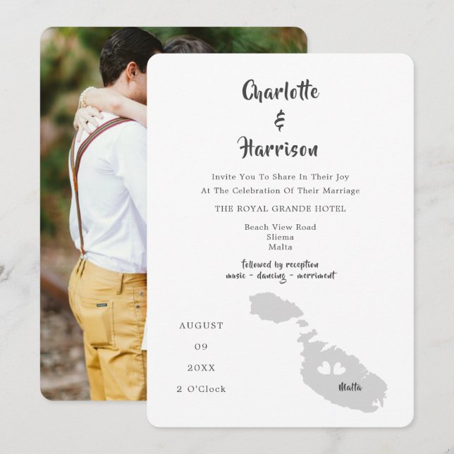 Invitación fotográfica de Boda de Malta (Anverso / Reverso)