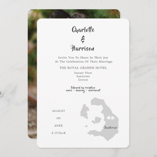Invitación fotográfica de boda Destino Santorini (Anverso / Reverso)