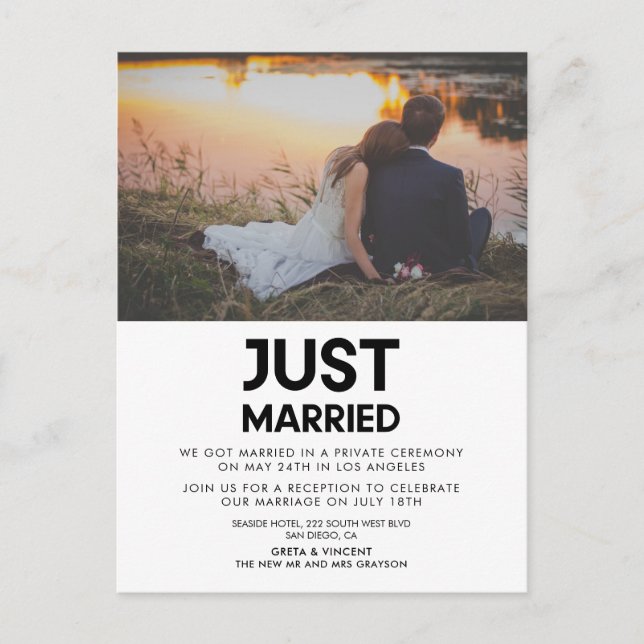 Invitación fotográfica de boda moderno recién casa (Anverso)