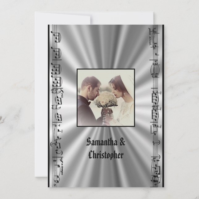 Invitación fotográfica de bodas negros y plateados (Reverso)