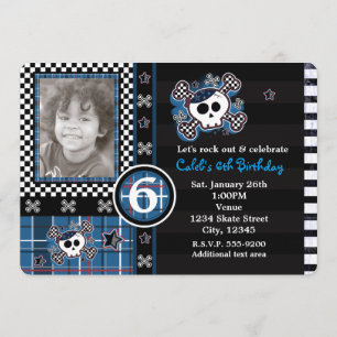 Invitación fotográfica de cráneo y huesos cruzados