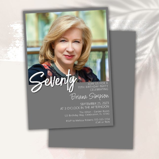 Invitación fotográfica de cumpleaños 70 en gris (Subido por el creador)
