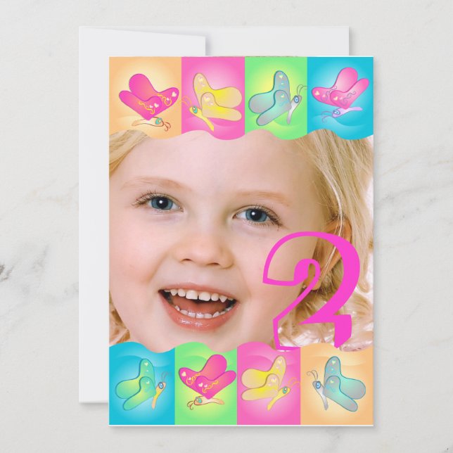 Invitación fotográfica de cumpleaños con colores v (Anverso)