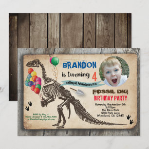 Invitación fotográfica de cumpleaños de dinosaurio