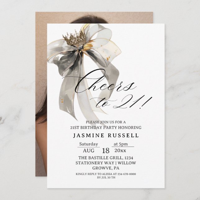 Invitación fotográfica de cumpleaños número 21 (Anverso / Reverso)