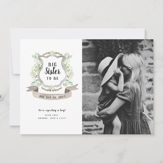 Invitación fotográfica de embarazo floral de una h (Anverso)