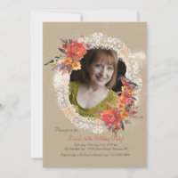 Invitación fotográfica de encaje, flores y aves