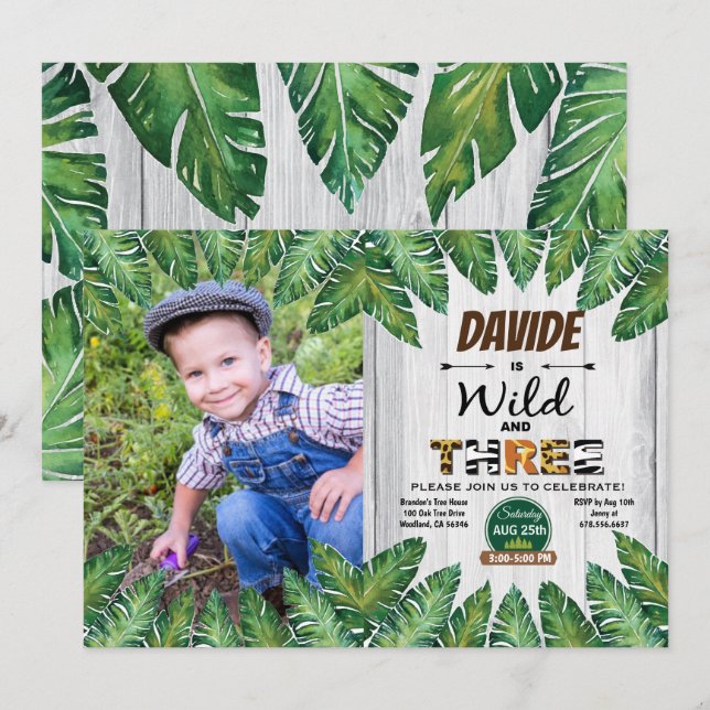 Invitación fotográfica de fiesta de 3 años libre y (Anverso / Reverso)