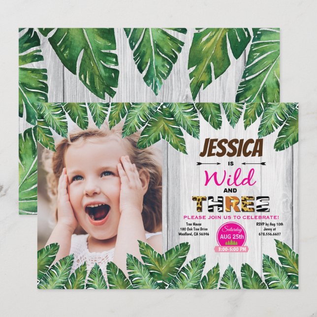 Invitación fotográfica de fiesta de 3 años libre y (Anverso / Reverso)