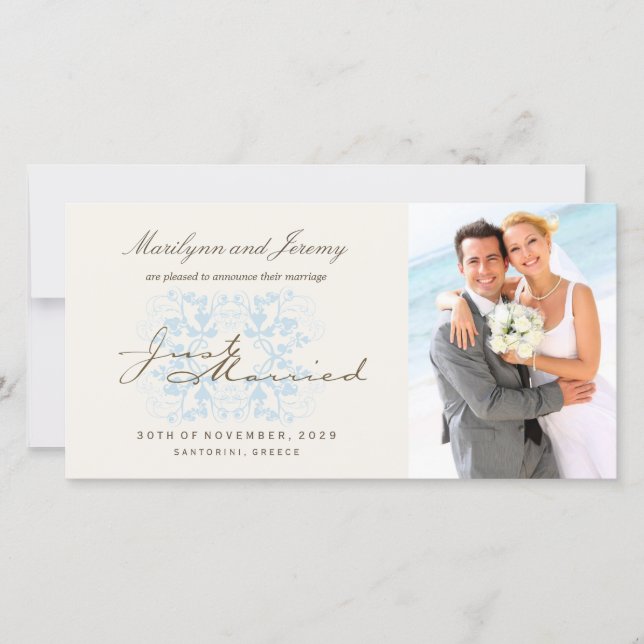 Invitación fotográfica de flourish, recién casada (Anverso)