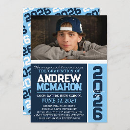 Invitación fotográfica de graduación azul marina y