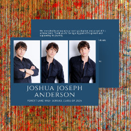 Invitación fotográfica de graduación azul refinada