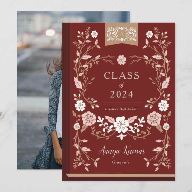 Invitación fotográfica de graduación de libros de  (Anverso / Reverso)