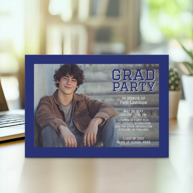 Invitación fotográfica de graduación de Mod - Azul (Graduation Party Invitation with Photo)