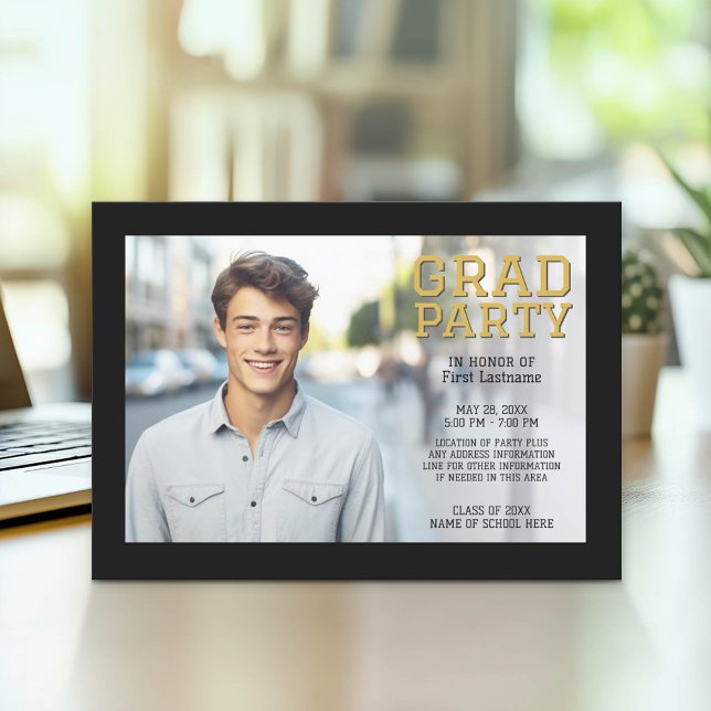 Invitación fotográfica de graduación de Mod - Oro  (Graduation Party Invitation with Photo)