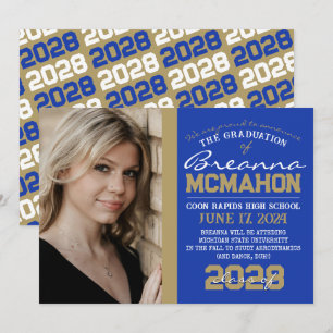 Invitación fotográfica de graduación de oro azul y