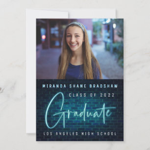 Invitación fotográfica de graduado azul de Neon Ró