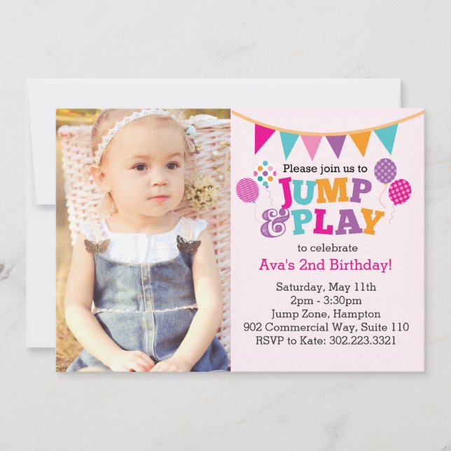 Invitación fotográfica de Jump & Play Balloons (Ro (Anverso)