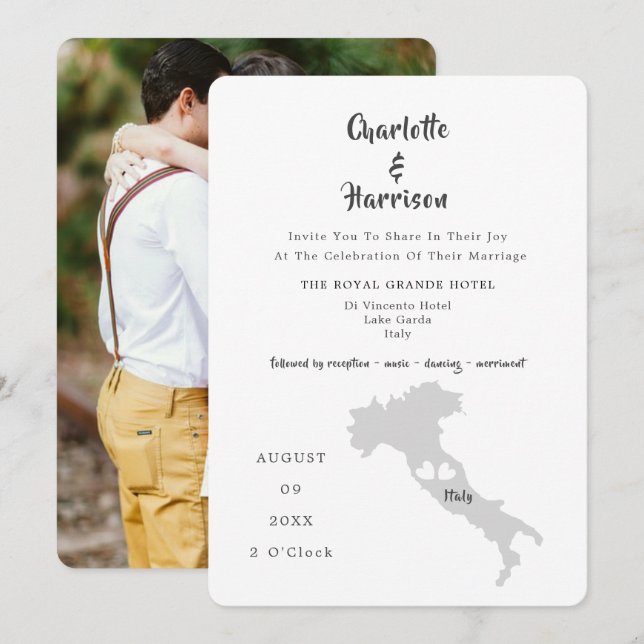 Invitación fotográfica de la boda de destino en It (Anverso / Reverso)