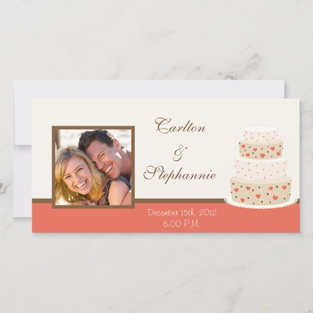 Invitación fotográfica de pastel de Boda rojo/crem (Anverso)