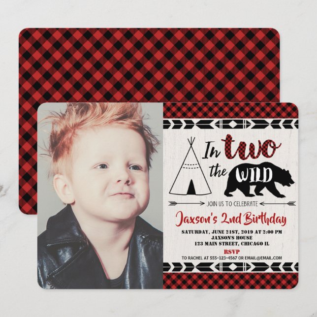 Invitación fotográfica de segundo cumpleaños hijo  (Anverso / Reverso)