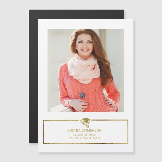 Invitación fotográfica de tapón de graduación en b (Anverso/Reverso)