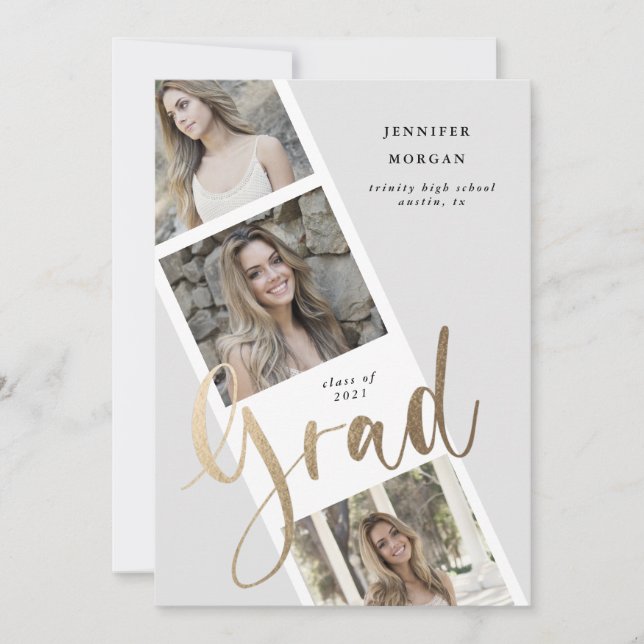 invitación fotográfica de tres graduaciones de oro (Anverso)