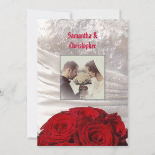 Invitación fotográfica del boda de ramo floral roj