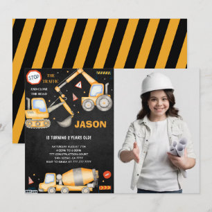 Invitación fotográfica del niño de construcción de