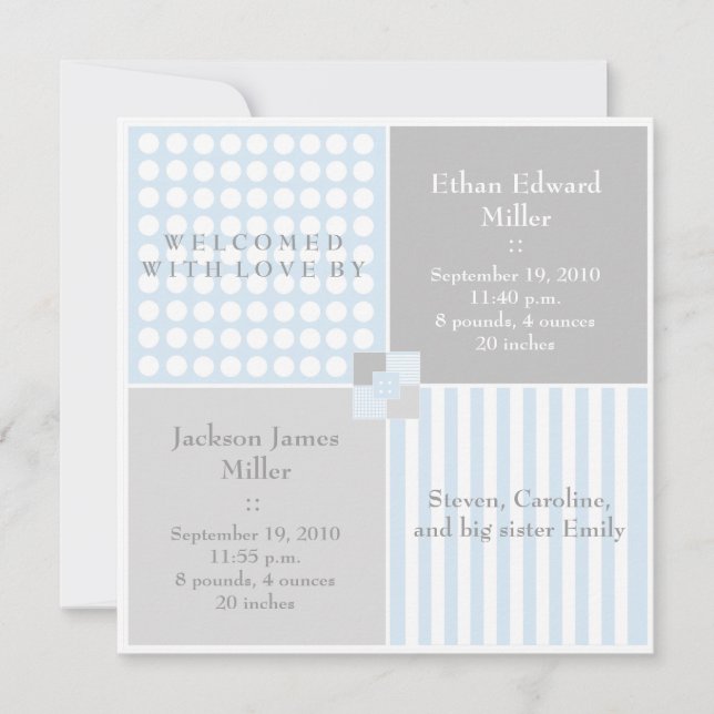 Invitación fotográfica moderna de Baby Boy Blue Tw (Anverso)