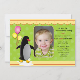 Invitación fotográfica pingüino de cumpleaños