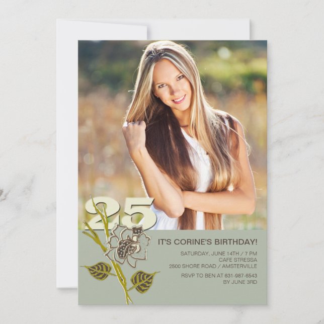 Invitación fotográfica por cumpleaños número 25 (Anverso)