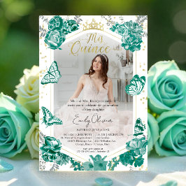 Invitación fotográfica Quinceanera Floral verde es