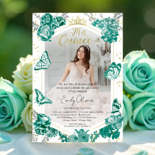 Invitación fotográfica Quinceanera Floral verde es