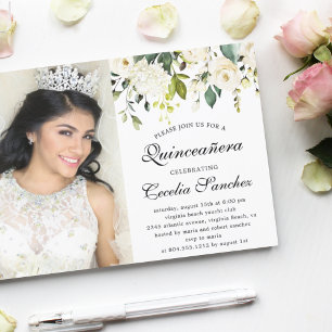 Invitación fotográfica Quinceanera Rosas de marfil
