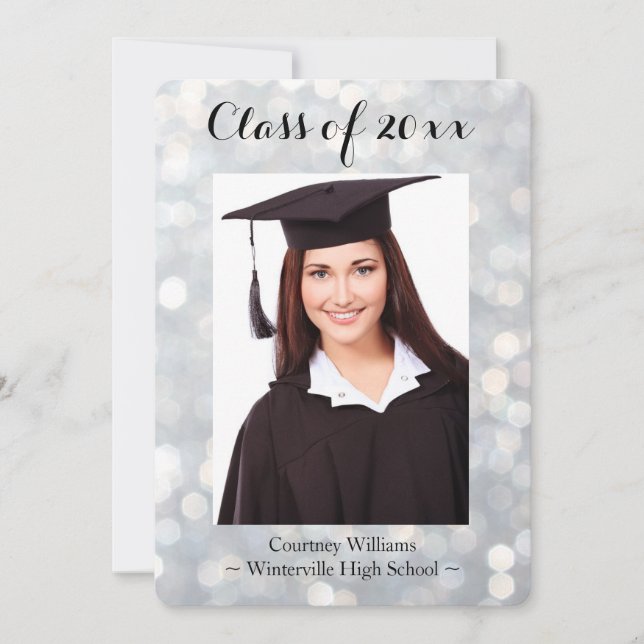 Invitación fotográfica Sparkly Silver Graduation C (Anverso)