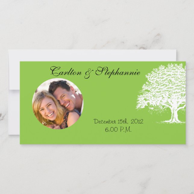 Invitación fotográfica verde/Boda negro del árbol  (Anverso)