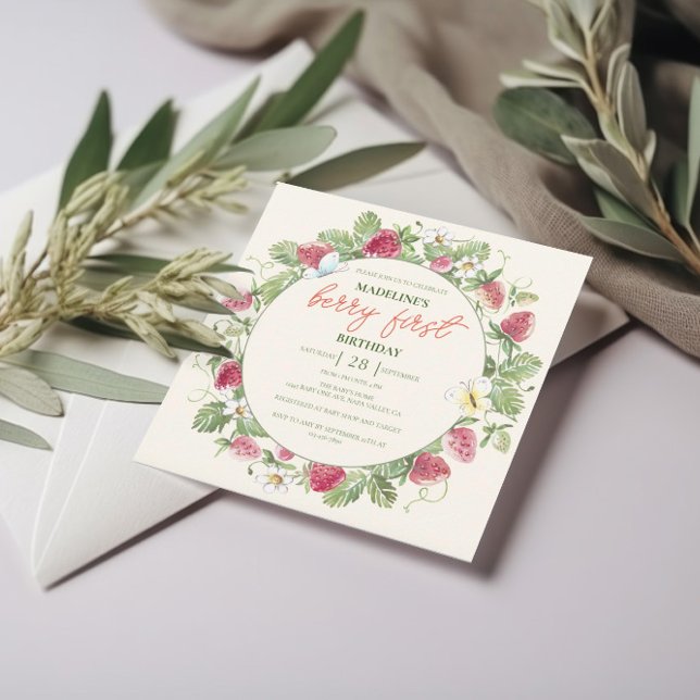 Invitación Fotógrafo Floral de fresa Chica Berry Primer cumpl (Subido por el creador)