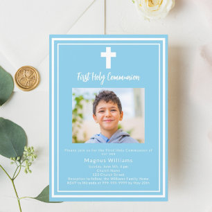 Invitación Fotograma azul cielo Primera comunión sagrada