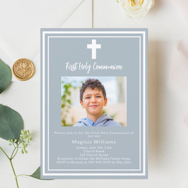 Invitación Fotograma azul turbio Primera comunión sagrada (Subido por el creador)