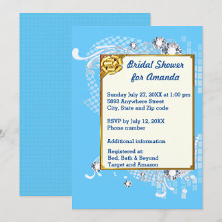 Invitación Fotograma azul y dorado e imagen de diamantes Duch
